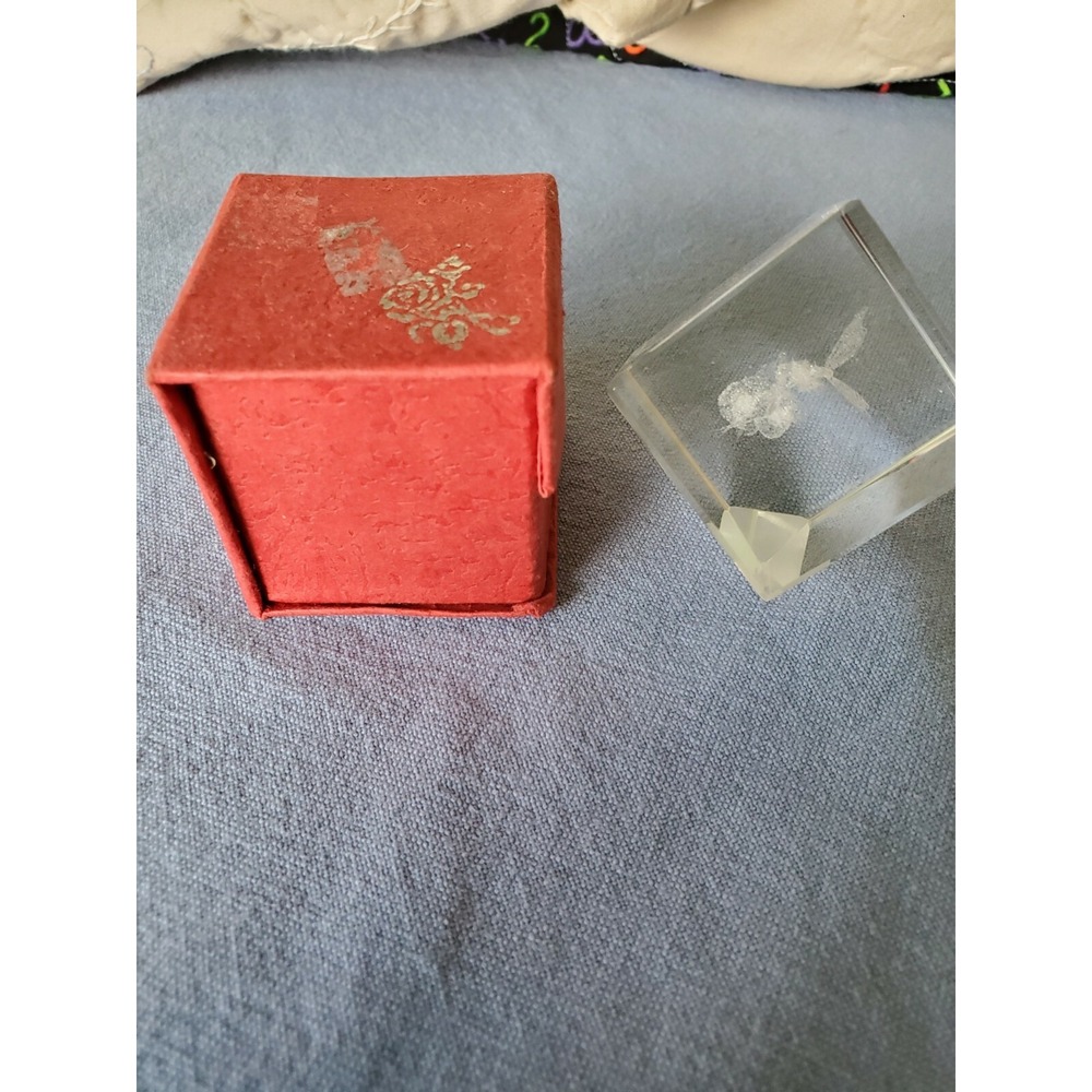 Crystal Glass 3D Laser butterfly & roses Paperweight w/ box excellent condition